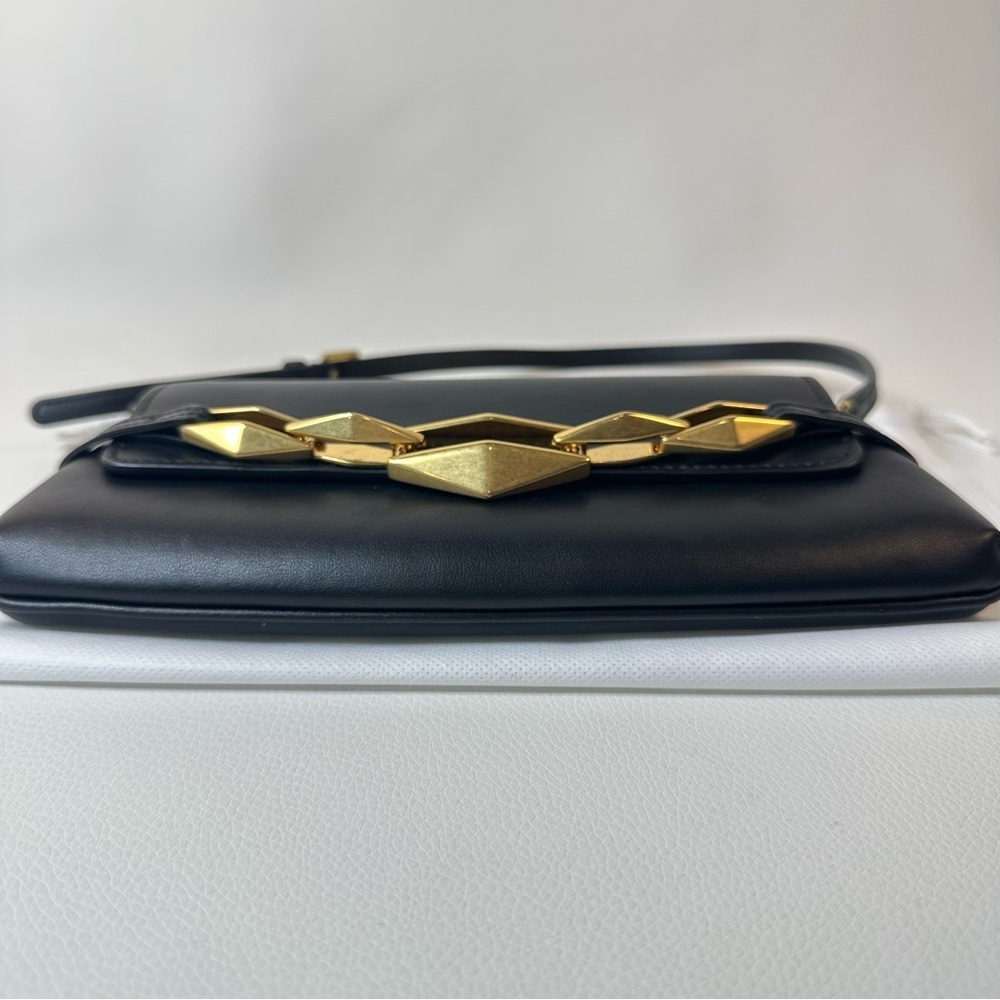 NEW JIMMY CHOO EAST WEST LEATHER SHOULDER BAG BLACK GOLD - Picture 13 of 16